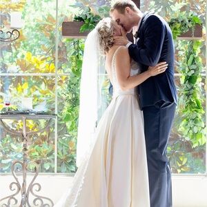 Elegant off white Bridal Veil with beading trim